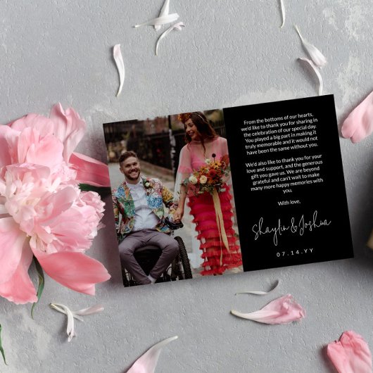 Zwart handschrift script foto bruiloft dank u bedankkaart