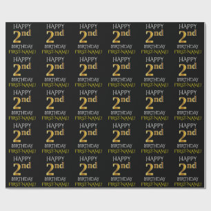Zwart, "HAPPY 2e BIRTHDAY"-papier voor onmiddellij Cadeaupapier