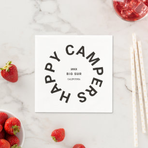  Zwart Happy Campers Camping Trip Custom Servet