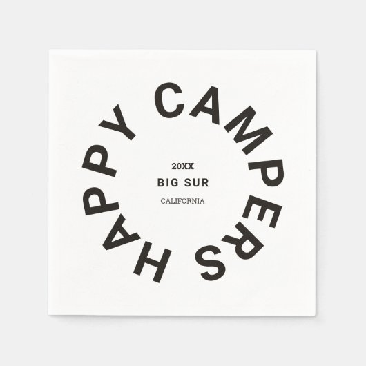 Zwart Happy Campers Camping Trip Custom Servet (Voorkant)