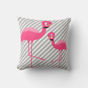 ZWART HARDE PINK FLAMINGO White Grey Stripe Kussen