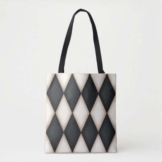 Zwart. Harlequin Pattern & White Diamond Check Draagtas (Voorkant)