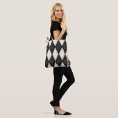 Zwart. Harlequin Pattern & White Diamond Check Draagtas (Op model)