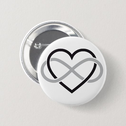 Zwart hart met oneindig teken ronde button 5,7 cm (Voorkant /achterkant)