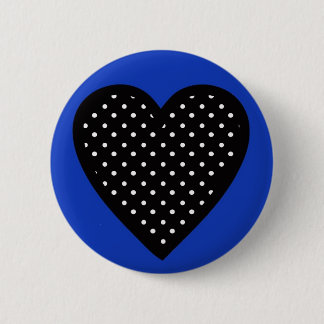 Zwart hart met pooldots op blauwe achtergrond ronde button 5,7 cm