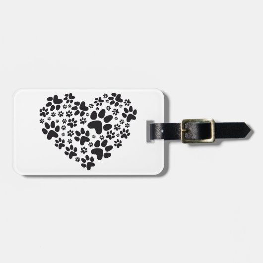 zwart hart met poten, dierlijk voedselprintpatroon bagagelabel (Voorkant horizontaal)