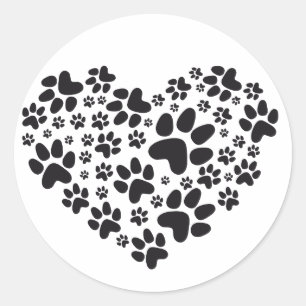zwart hart met poten, dierlijk voedselprintpatroon ronde sticker
