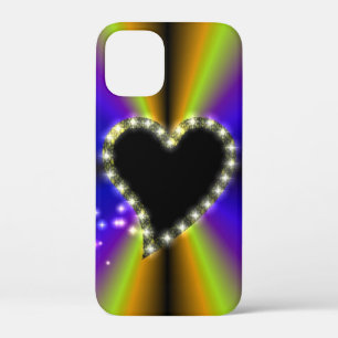 Zwart hart met sterren op regenboog iPhone 12 mini hoesje