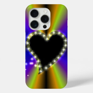 Zwart hart met sterren op regenboog iPhone 15 pro case
