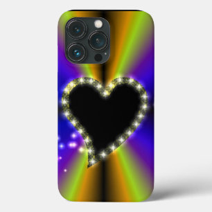 Zwart hart met sterren op regenboog iPhone 13 pro hoesje
