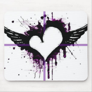 Zwart hart met Wings Mousepad Muismat