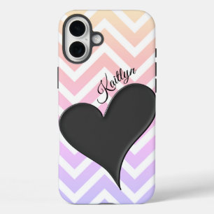 Zwart hart op regenboogChevron Stripe telefoontas iPhone 16 Plus Hoesje