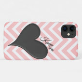 Zwart hart op roze Chevron Stripe-telefoontas Case-Mate iPhone Case (Achterkant (horizontaal))