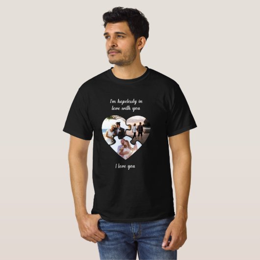 Zwart hart Valentijnsdag foto collage T-shirt (Voorkant volledig)