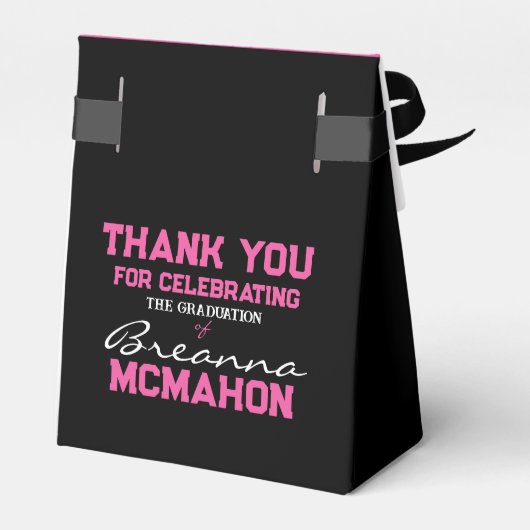 Zwart & Heet Roze Afstuderen Favor Boxes Bedankdoosjes (Achterkant)