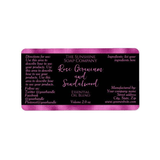 Zwart & Heet Roze Cosmetica Dropper Flesetiket Etiket (Voorkant)