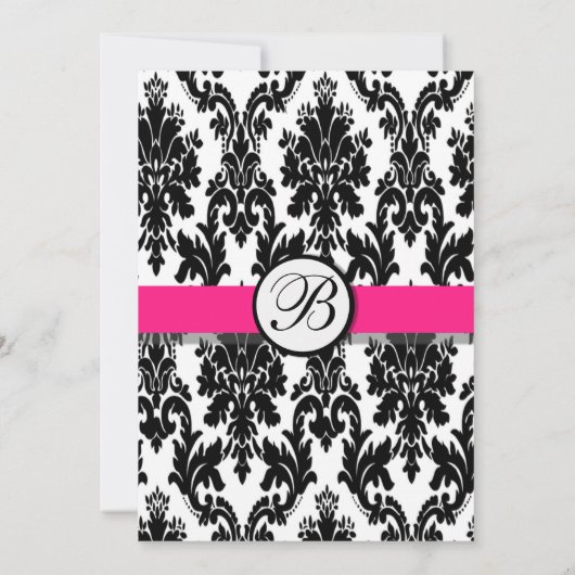 Zwart Heet Roze Damast Bruiloft Uitnodiging (Achterkant)