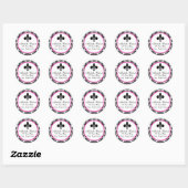 Zwart & Heet Roze Damast Fleur De Lys Adreslabel Ronde Sticker (Vel)