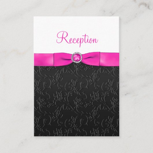 Zwart, Heet Roze en Wit Receptie Kaart (Voorkant)