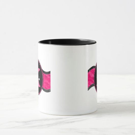 Zwart Heet Roze Grijze Golven Meisje Glam Monogram Mok (Midden)