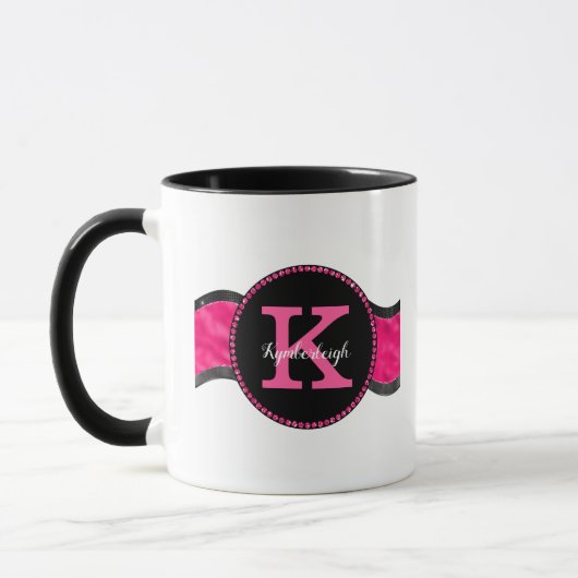 Zwart Heet Roze Grijze Golven Meisje Glam Monogram Mok (Links)