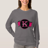 Zwart Heet Roze Grijze Golven Meisje Glam Monogram T-shirt (Voorkant)