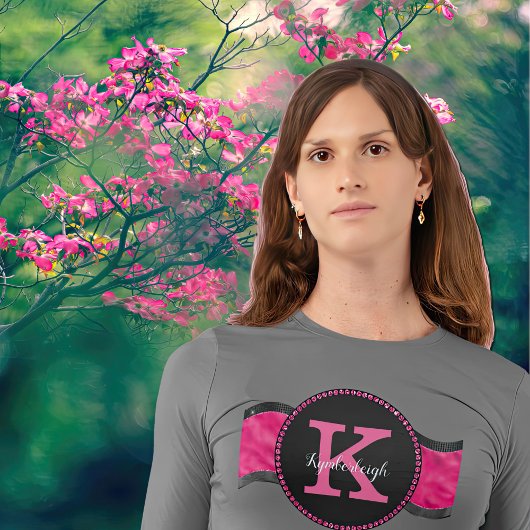 Zwart Heet Roze Grijze Golven Meisje Glam Monogram T-shirt