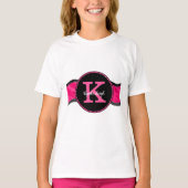 Zwart Heet Roze Grijze Golven Meisje Glam Monogram T-shirt (Voorkant)