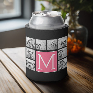 Zwart Heet Roze Instagram 8 Fotocollage Monogram Blikjeskoeler