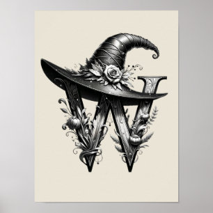 Zwart Heks Pet Witchy Letter W Custom Initiaal Poster