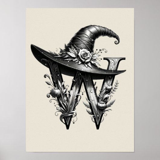Zwart Heks Pet Witchy Letter W Custom Initiaal Poster (Voorkant)