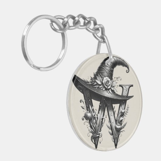 Zwart Heks Pet Witchy Letter W Custom Initiaal Sleutelhanger (Voorkant Links)
