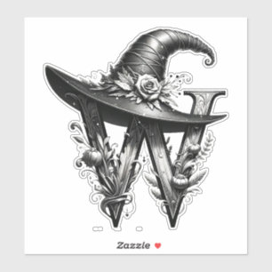 Zwart Heks Pet Witchy Letter W Custom Initiaal Sticker