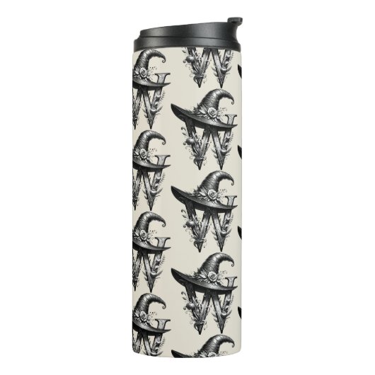 Zwart Heks Pet Witchy Letter W Custom Initiaal Thermosbeker (Gedraaid links)