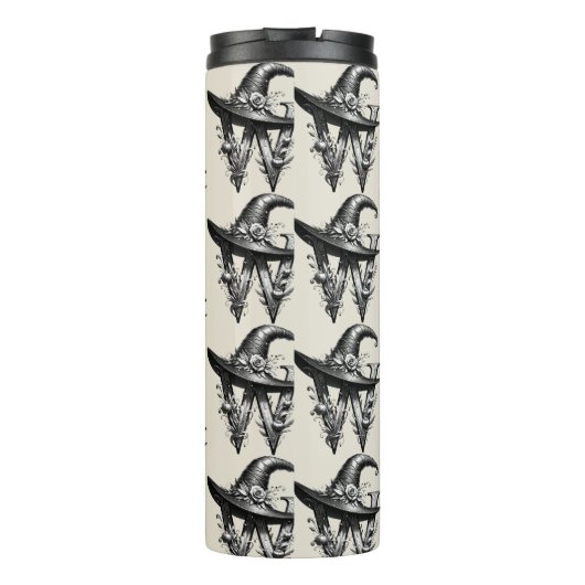 Zwart Heks Pet Witchy Letter W Custom Initiaal Thermosbeker (Achterkant)