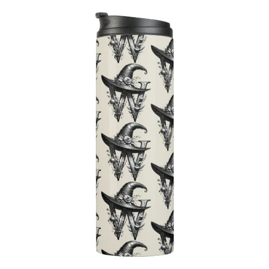 Zwart Heks Pet Witchy Letter W Custom Initiaal Thermosbeker (Geroteerd rechts)