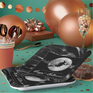 Zwart Heks Silhouet Halloween Papieren Bordje