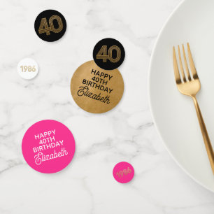 Zwart Hete Roze Goud 40e Verjaardag Tafelconfetti Confetti