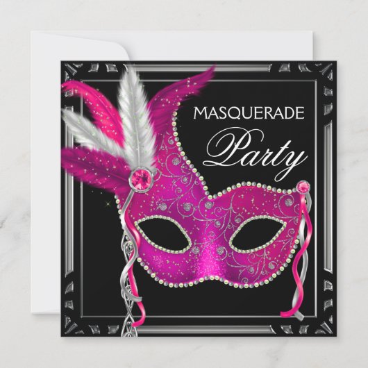 Zwart Hete Roze Maskerade Feest Kaart (Voorkant)