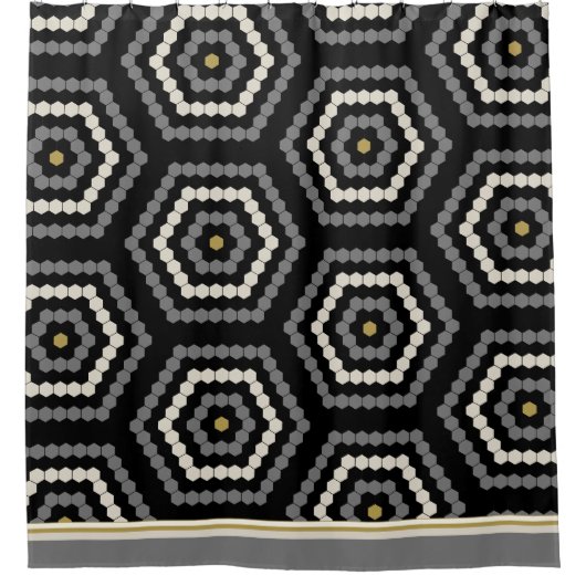 Zwart Hexagon Penny Hex Tegel Pattern Douchegordijn (Voorkant)