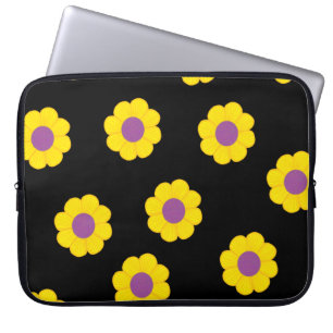 Zwart Hoesje laptop met gele bloemen Sleeve