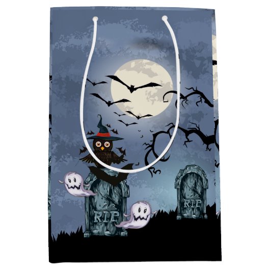 Zwart hoestvleermuizen en geesten — Halloween Illu Medium Cadeauzakje (Voorkant)