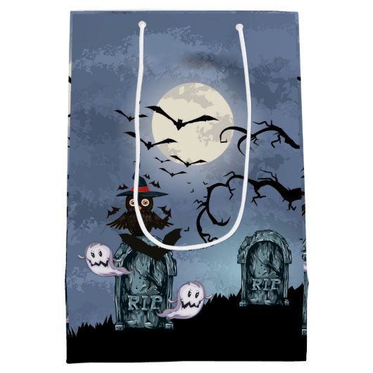 Zwart hoestvleermuizen en geesten — Halloween Illu Medium Cadeauzakje (Achterkant)