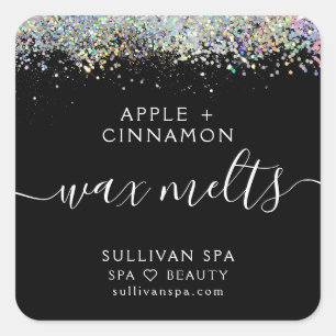 Zwart holografisch waslabel voor Glitter Wax Melts Vierkante Sticker