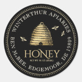 Zwart Honey Jar Label ( Skep) stippelrand (Voorkant)