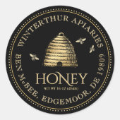 Zwart Honey Jar Label ( Skep) stippelrand (Voorkant)