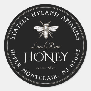 Zwart honingetiket Witte Vintage Ronde Sticker