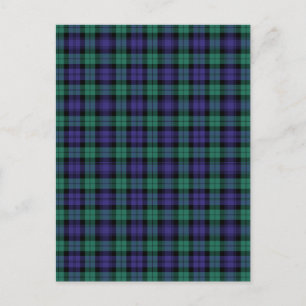 Zwart horloge Schotse Tartan Feestdagenkaart