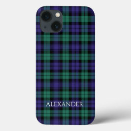 Zwart horloge Schotse Tartan naam iPhone 13 Hoesje