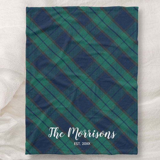 Zwart Horloge Tartan Plaid Aangepaste Naam Jaar Es Fleece Deken